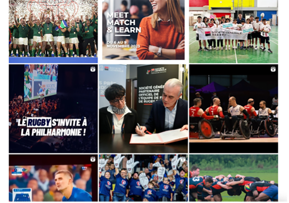 Société Générale's instagram posts feature Rugby-themed photographs