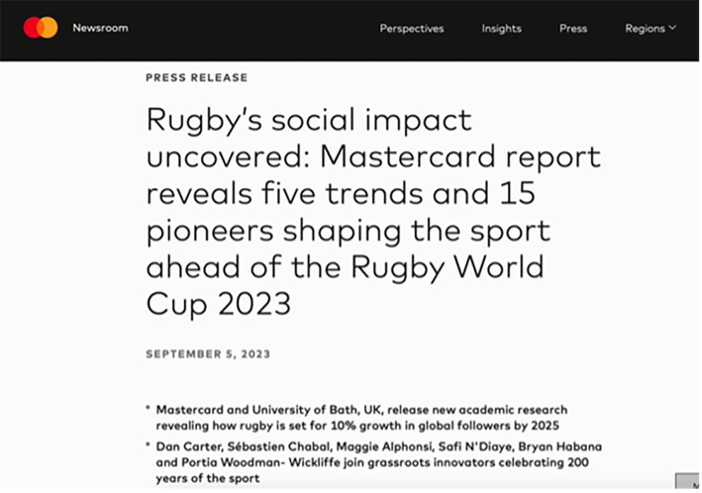 Mastercard’s academic report highlights the social impact of rugby